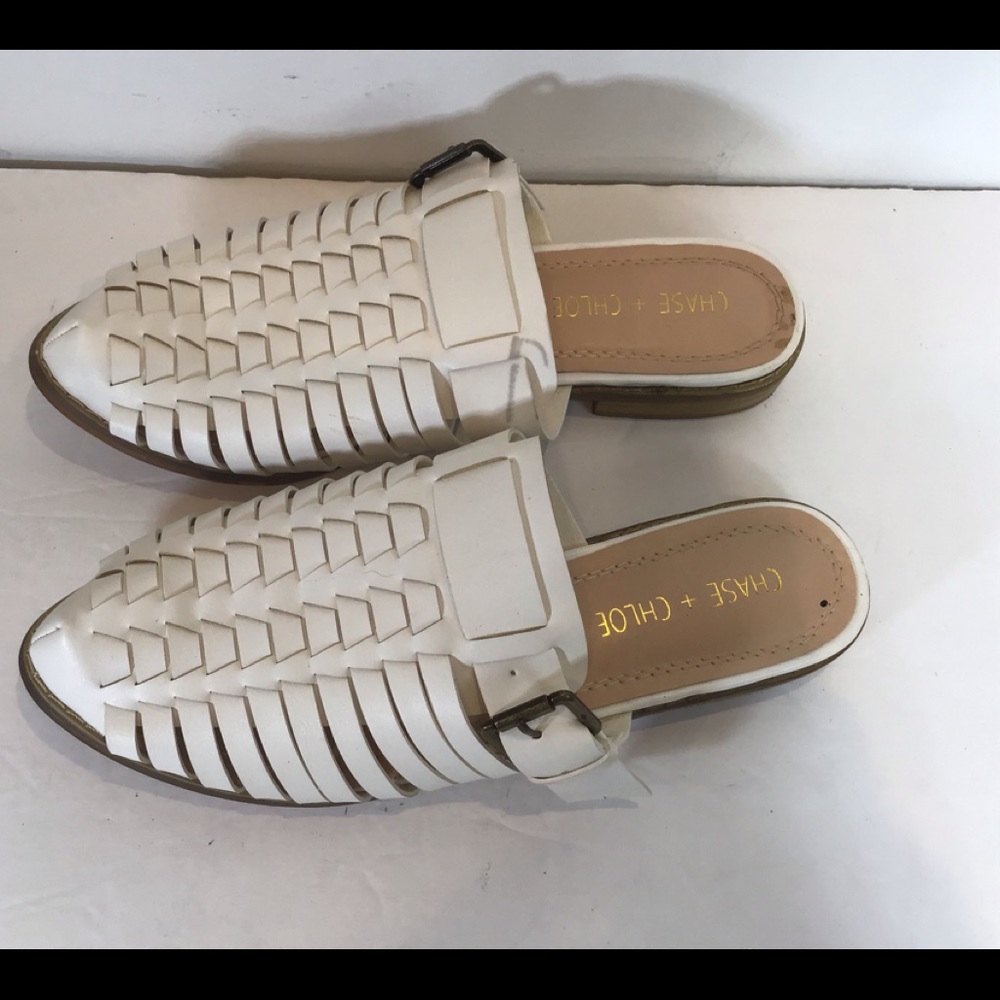 CHASE & CHLOE WHITE WOVEN BUCKLE SLIDE MULES SZ 6 - Picture 8 of 12